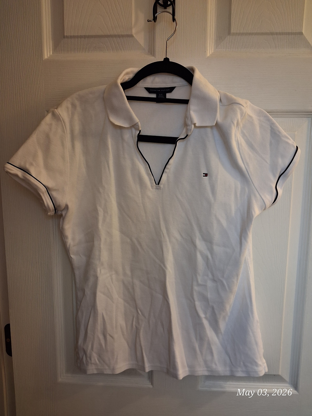 Tommy Hilfiger Women's White Polo Top with Contrast Trim